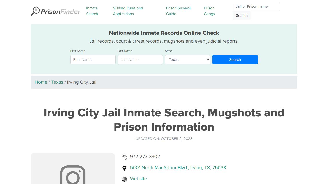 Irving City Jail Inmate Search, Mugshots, Visitation, Phone no ...